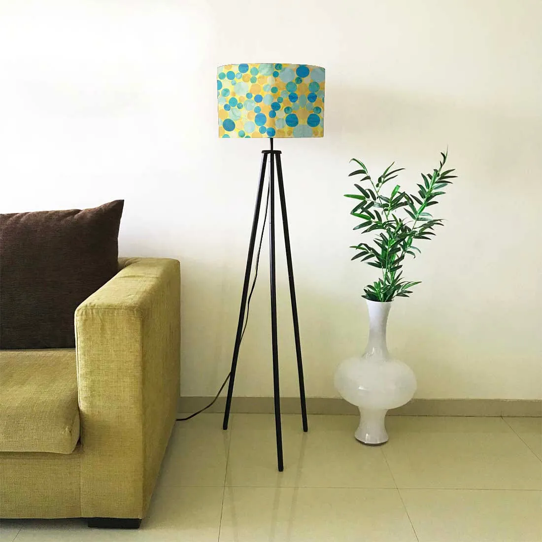 Tripod Floor Lamp Standing Light for Living Rooms -Yellow Blue Confetti