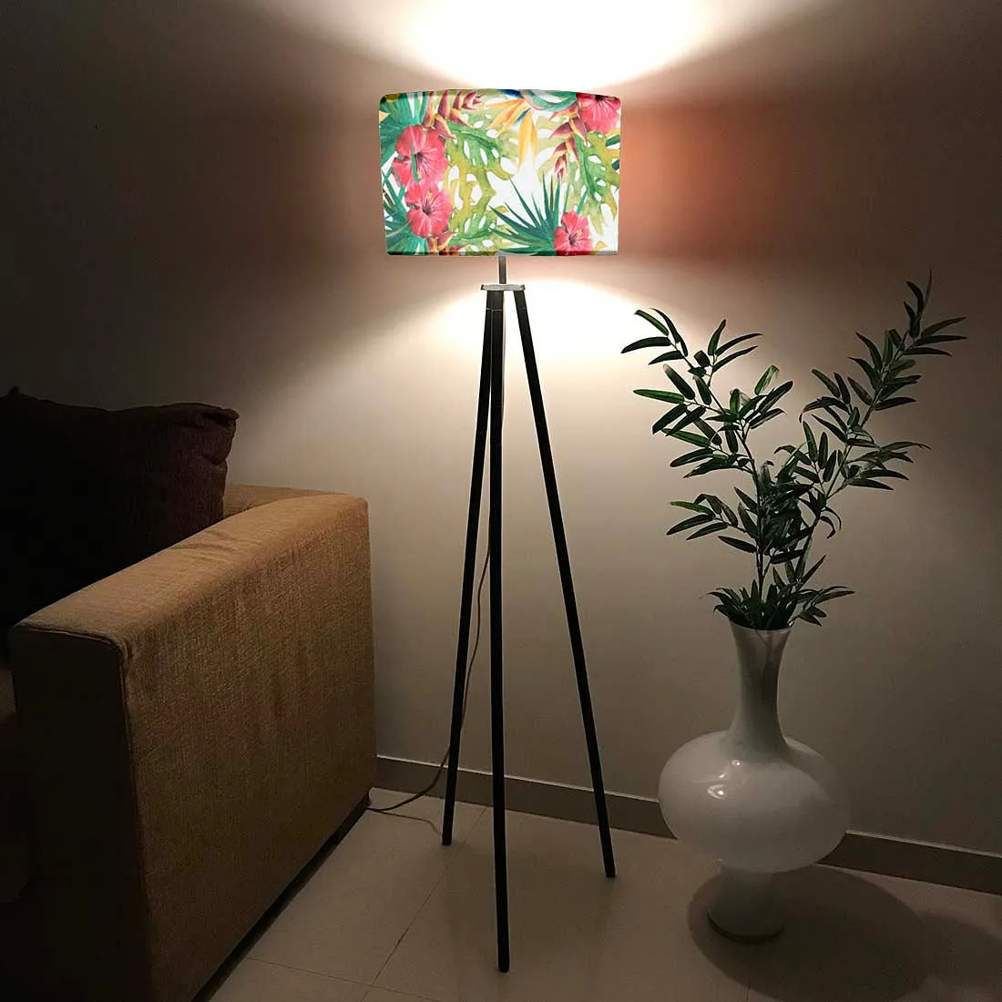 Tripod Standing Floor Lamp -Floral Watercolors