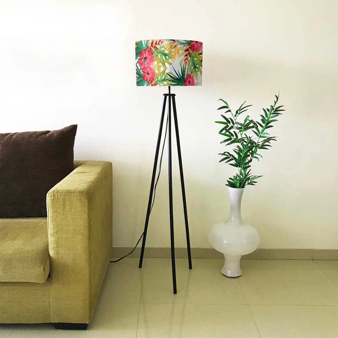 Tripod Standing Floor Lamp -Floral Watercolors