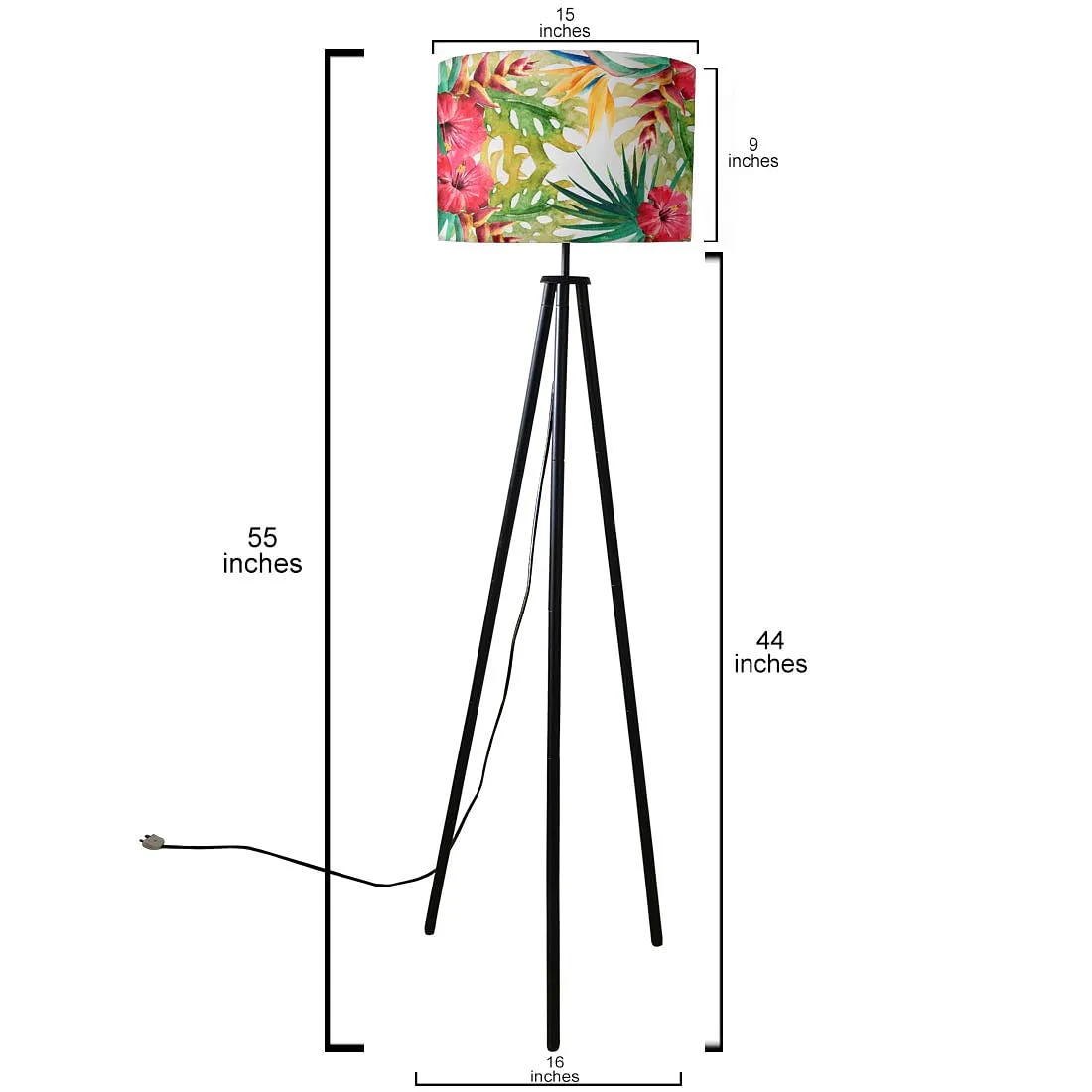 Tripod Standing Floor Lamp -Floral Watercolors