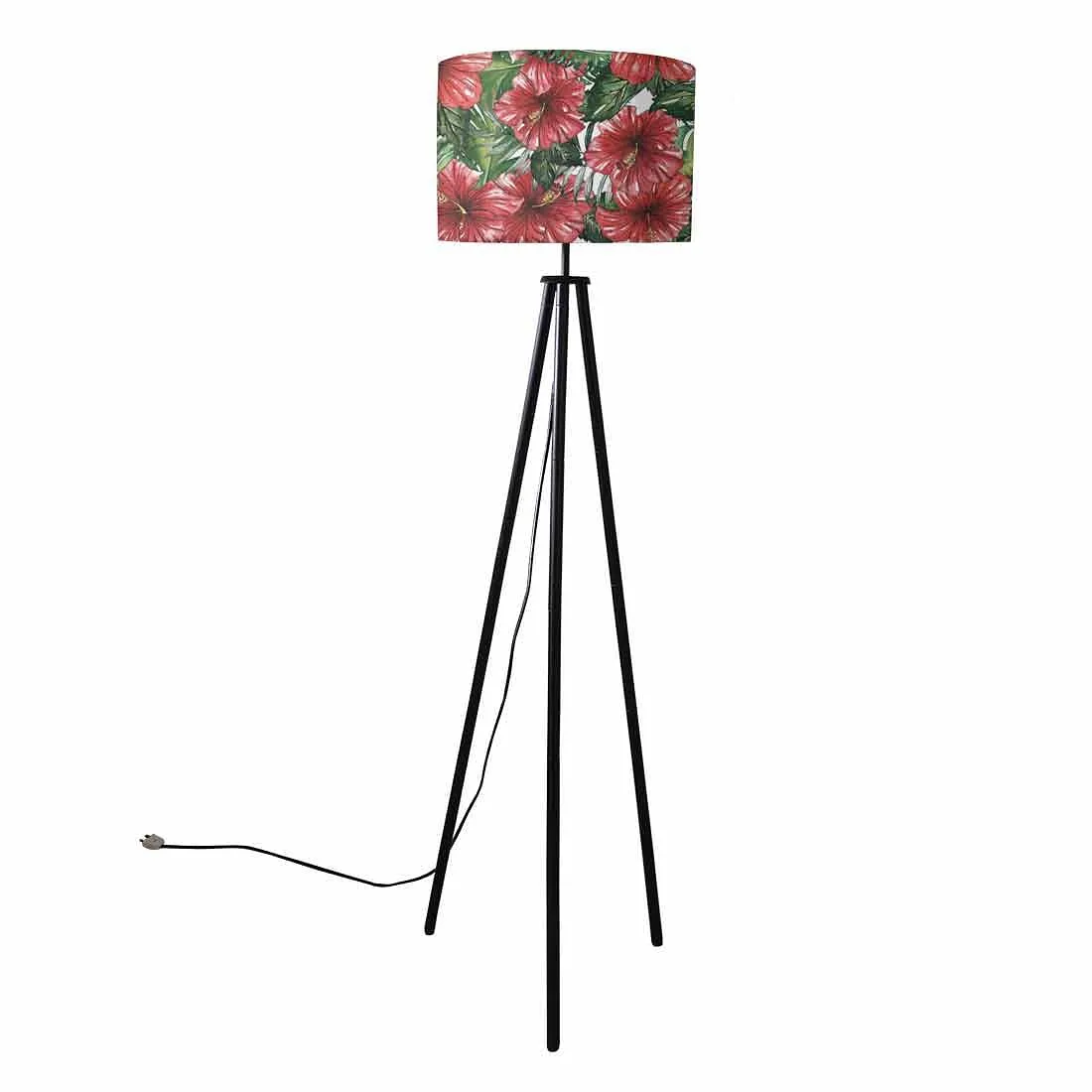 Tripod Standing Floor Lamp -Watercolor Hibiscus