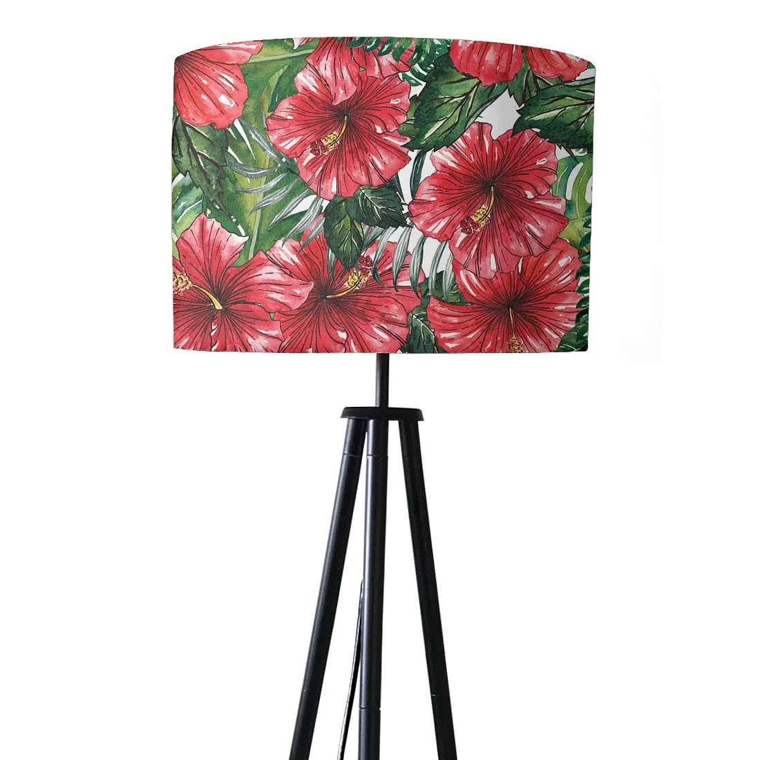 Tripod Standing Floor Lamp -Watercolor Hibiscus