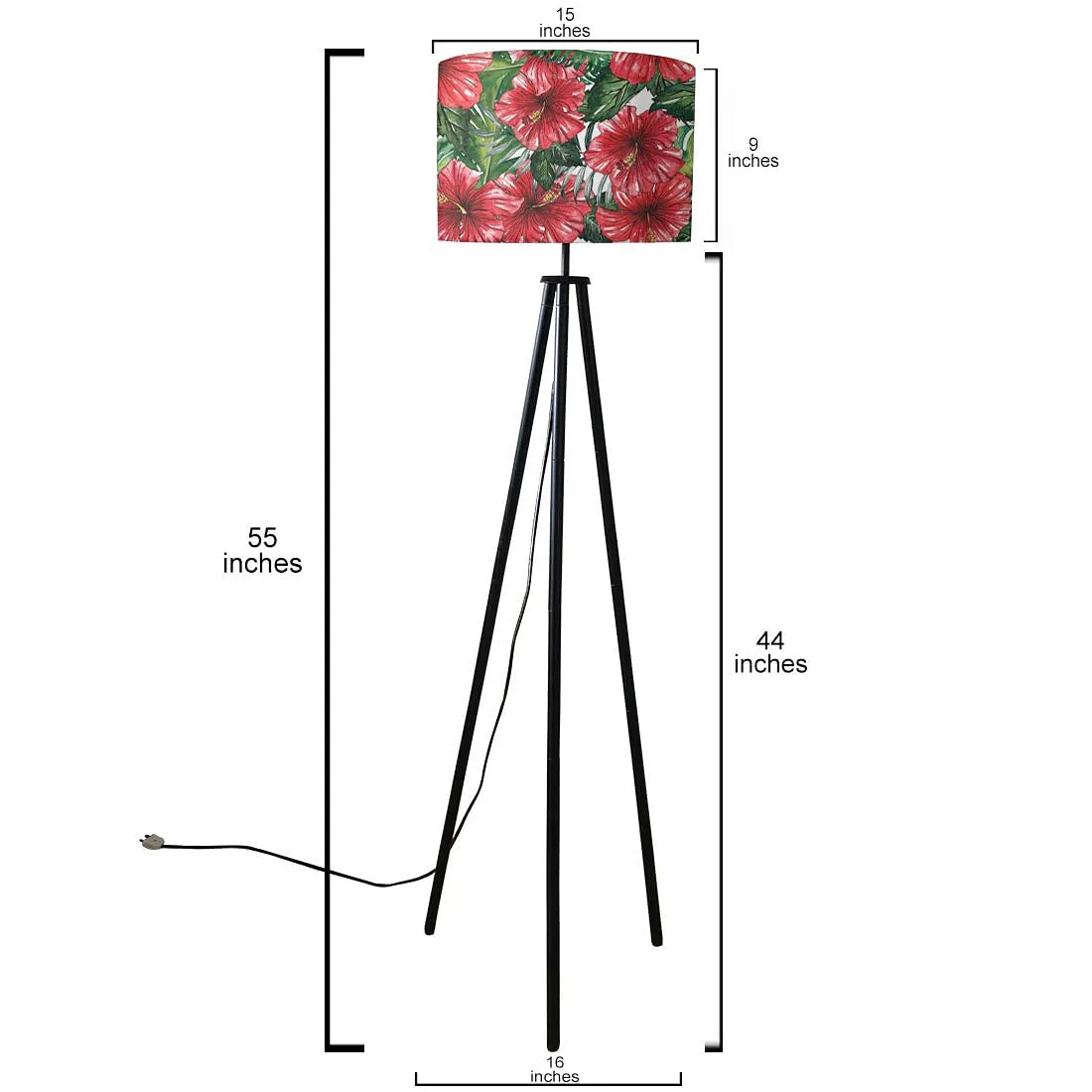 Tripod Standing Floor Lamp -Watercolor Hibiscus