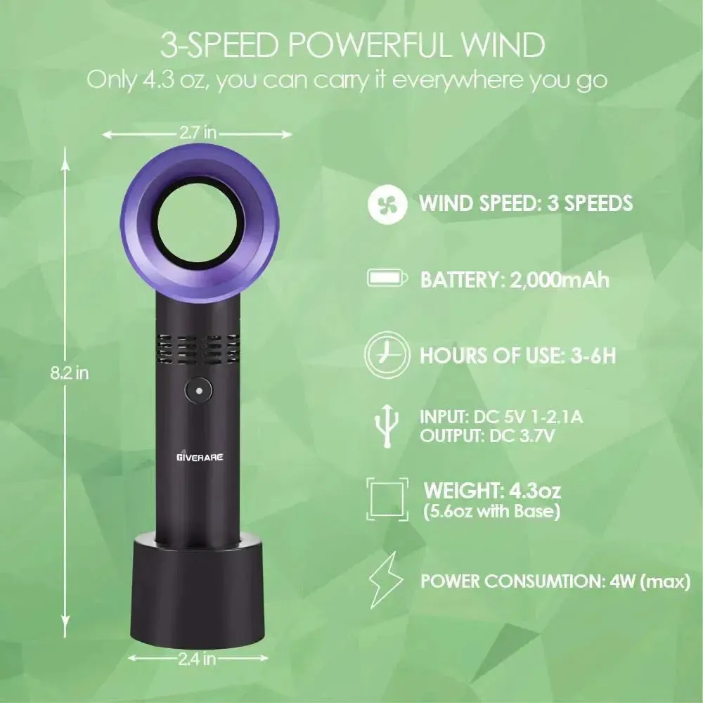 USB Rechargeable Bladeless Handheld Mini Fan Electronic Gadgets