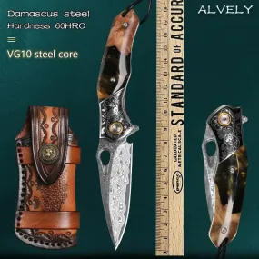 VG10 Damascus Steel Folding Knife Self-Defense Ball Bearing Pocket Knife Outdoor Camping Tactical Hunting Survival Folding Knife