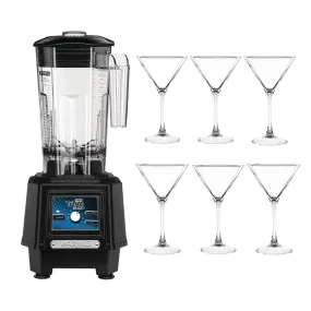 Waring Torq 2 Bar Blender TBB175K and Martini Glasses Bundle - SA601