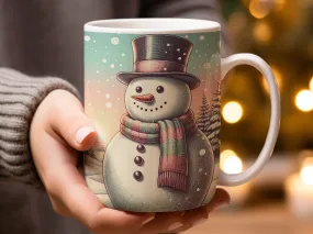 Winter Vintage Style Snowman Mug, Cute Snowman Coffee Mug, Snowman Gift for Her, Christmas Gift for Mom or Grandma, Winter Mug