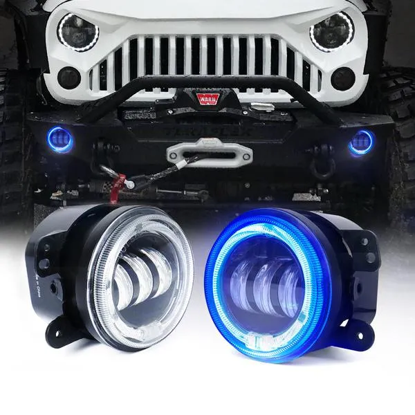 Xprite 4" CREE LED Fog Lights Land Rover Defender 90 / 110 w/Halo Ring DRL - Blue/Green/Red/White/Amber