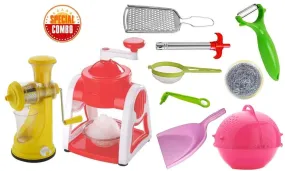 Your Brand Mix Combo - Ice Gola Maker, Fruit Juicer, Grater, Gas Lighter, Big Tea Strainer, Peeler, Vegetables Spiral Cutter, Kitchen Scrubber with Washing/Strainer Bowl & Plastic Dust Pan  (10pcs)