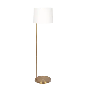 Zenith Offset Brass Base Floor Lamp with Drum-shaped Linen Shade