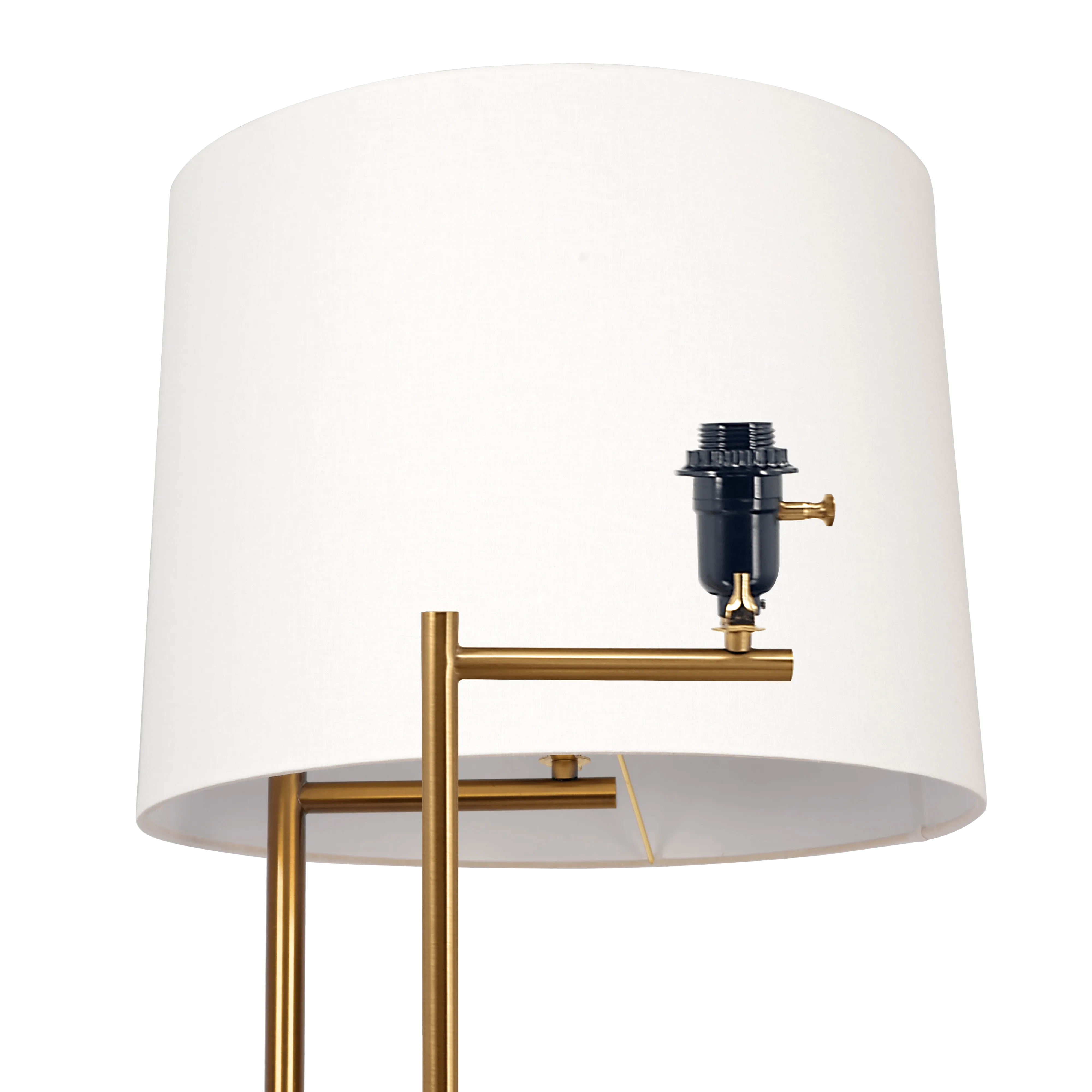 Zenith Offset Brass Base Floor Lamp with Drum-shaped Linen Shade