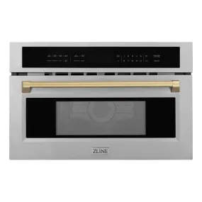 ZLINE Autograph Edition 30 in. 1.6 cu ft. Built-in Convection Microwave Oven in Stainless Steel with Champagne Bronze Accents (MWOZ-30-CB)