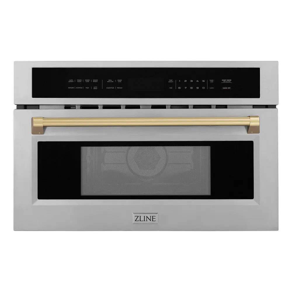 ZLINE Autograph Edition 30 in. 1.6 cu ft. Built-in Convection Microwave Oven in Stainless Steel with Champagne Bronze Accents (MWOZ-30-CB)